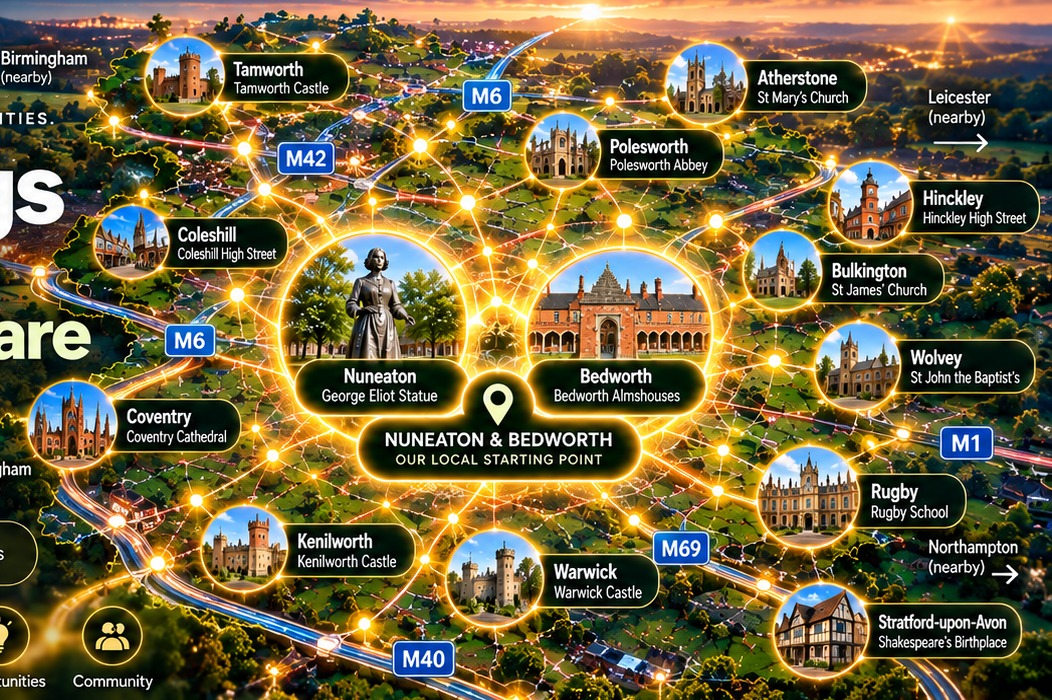 EasyHelpings local discovery map showing the communities and road network around the region